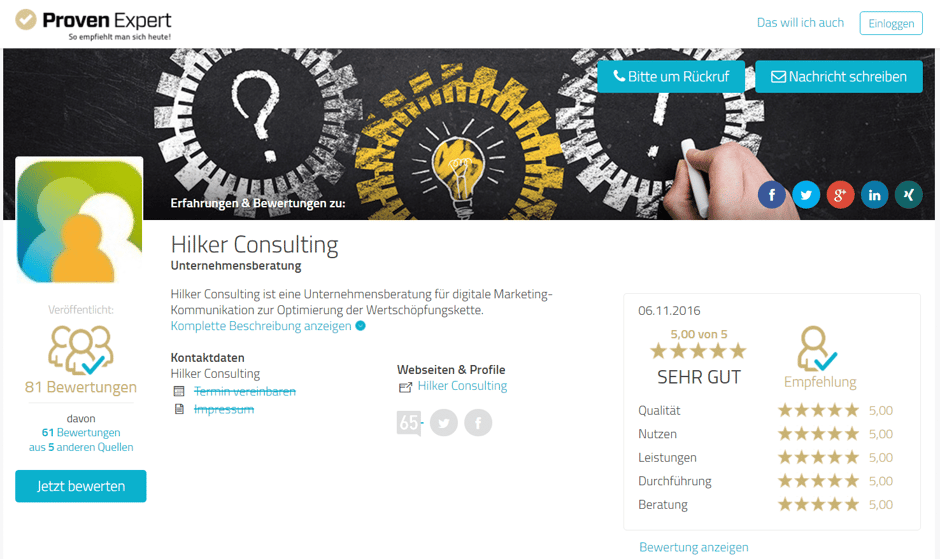 Hilker Proven Expert: Empfehlungsmarketing