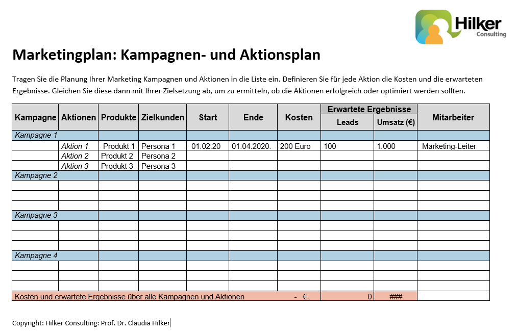 Marketingplan Kampagnen Aktionsplan_Claudia Hilker