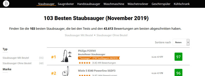 Gefälschte Testportale für Staubsauger
